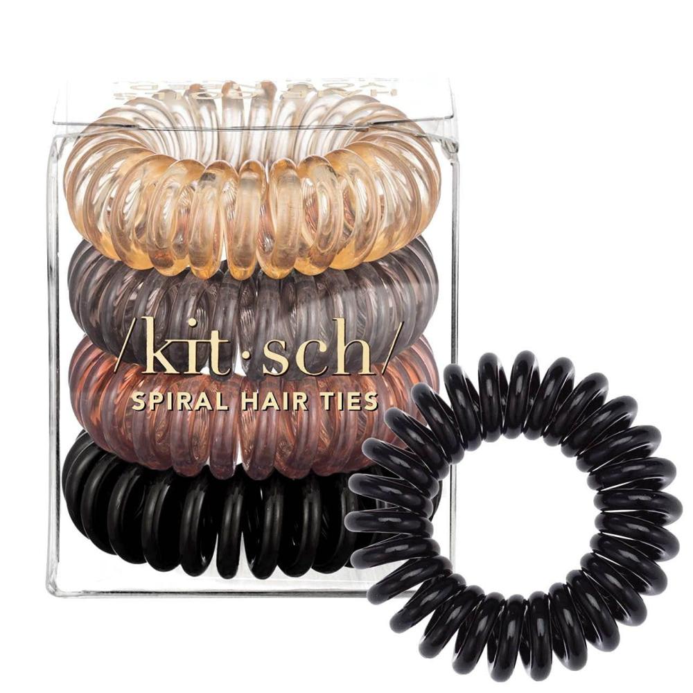 imageKitsch Spiral Hair Ties for Women  Black Elastic Hair Ties No Damage Ponytail Holders for Thick and Thin Hair  Creaseless and DentFree Coil  Ideal Gifts for Women  8pc Set BlackBrunette