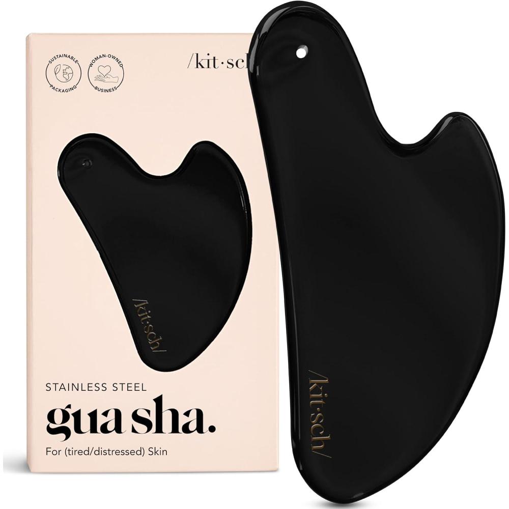 imageKitsch Stainless Steel Gua Sha Facial Tools  Lymphatic Drainage Massager for Face amp Chin Jawline Shaper Double Chin Reducer Guasha Tool for Face Massager Skin Care Tools  IrridescentMatte Black