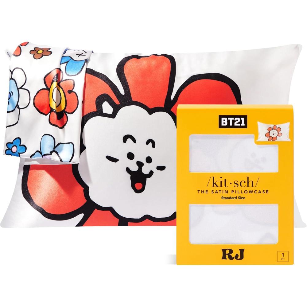 imageKitsch x Lisa Frank Satin Pillowcase with Zipper for Hair amp Skin Softer Than Silk Pillow Cases Queen WrinkleFree Smooth and Cooling Satin Pillow Covers StandardQueen Size 19x26  Angel KittyBt21  Rj