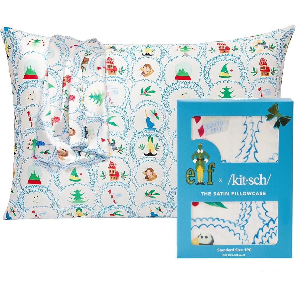 imageKitsch x Lisa Frank Satin Pillowcase with Zipper for Hair amp Skin Softer Than Silk Pillow Cases Queen WrinkleFree Smooth and Cooling Satin Pillow Covers StandardQueen Size 19x26  Angel KittyElf  North Pole