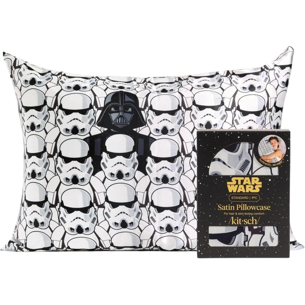 imageKitsch x Lisa Frank Satin Pillowcase with Zipper for Hair amp Skin Softer Than Silk Pillow Cases Queen WrinkleFree Smooth and Cooling Satin Pillow Covers StandardQueen Size 19x26  Angel KittyDarth Vader Stormtroopers