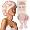 Kitsch XL Satin Bonnet for Sleeping – Softer Than Silk Hair Bonnet for Women – Secure Fit, Adjustable Night Cap for Curly & Textured Hair – Prevents Breakage, Tangles & Thinning – Charcoal(Blush)
