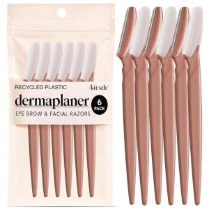 Kitsch Dermaplane Razor for Women Face – Face Razors for Women & Men, Eyebrow Trimmer & Face Shaver – Exfoliating Facial Razor & Skin Care Tool for Smoother Skin – Assorted Cherry Blossom, 6 pcs(Terracotta)