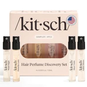 Kitsch Hair Perfume For Women (Discovery Set) – Pistachio Latte, Warm Sugar, Sheer Violet & Amber Waves – Patented Odor-Eliminating Technology, Hair Spray and Body Mist – 4 x 1.5mL