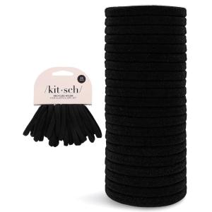Kitsch Hair Ties No Damage – Strong, Stretchy Hair Bands | Soft Nylon Ponytail Holders, Snag-Free Rubber Bands, Perfect for Updos & Braids | Ideal Gifts for Women – Black, 8pcs(Black Thin (Pack of 20))