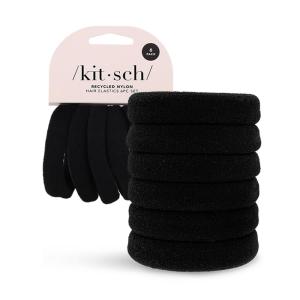 Kitsch Hair Ties No Damage – Strong, Stretchy Hair Bands | Soft Nylon Ponytail Holders, Snag-Free Rubber Bands, Perfect for Updos & Braids | Ideal Gifts for Women – Black, 8pcs(Black Thick (Pack of 6))