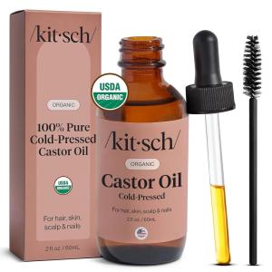 Kitsch Organic Castor Oil for Hair Growth – 100% Pure Castor Oil, Organic Cold Pressed Unrefined Glass Bottle for Face, Skin, Lashes, Brows, Scalp, Nails & Belly Button | Ideal Gifts for Women- 16 oz(2 Fl Oz (Pack of 1))