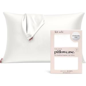 Kitsch Satin Pillowcase, Softer Than Silk Pillow Cases, Cooling Pillow Covers, King Size Pillow Cases Set of 2, Satin Pillowcase with Zipper for Hair, Skin & Quality Sleep, 19″x36″ Blush, 2pcs(Ivory)