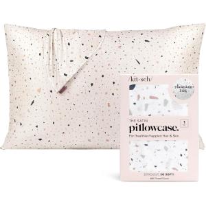 Kitsch Satin Pillowcase, Softer Than Silk Pillow Cases, Cooling Pillow Covers, King Size Pillow Cases Set of 2, Satin Pillowcase with Zipper for Hair, Skin & Quality Sleep, 19″x36″ Blush, 2pcs(White Terrazzo)