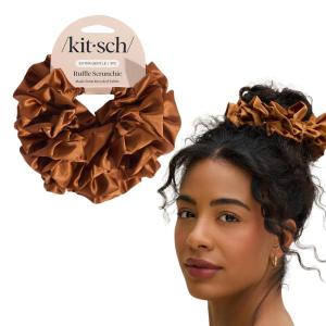 Kitsch Satin Scrunchies for Women – No Crease Hair Ties for Girls | Scrunchies For All Hair Types and Textures, Perfect for Day or Night | Ideal Gifts for Women – Assorted Cherry Blossom, 5pcs(Camel)