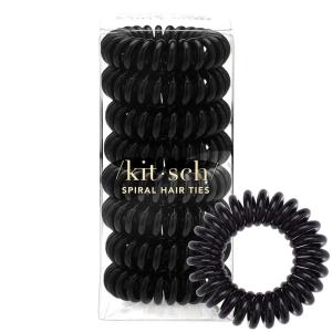 Kitsch Spiral Hair Ties for Women – Black Elastic Hair Ties No Damage, Ponytail Holders for Thick and Thin Hair – Creaseless and Dent-Free Coil | Ideal Gifts for Women – 8pc Set, Black(Black)