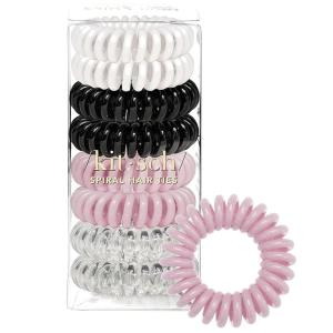 Kitsch Spiral Hair Ties for Women – Black Elastic Hair Ties No Damage, Ponytail Holders for Thick and Thin Hair – Creaseless and Dent-Free Coil | Ideal Gifts for Women – 8pc Set, Black(Watercolor)