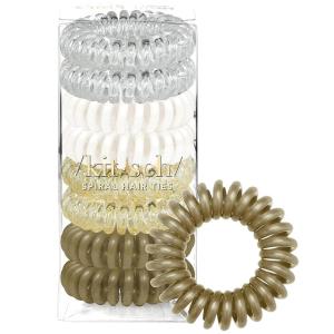 Kitsch Spiral Hair Ties for Women – Black Elastic Hair Ties No Damage, Ponytail Holders for Thick and Thin Hair – Creaseless and Dent-Free Coil | Ideal Gifts for Women – 8pc Set, Black(White)