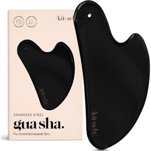 Kitsch Stainless Steel Gua Sha Facial Tools – Lymphatic Drainage Massager for Face & Chin, Jawline Shaper, Double Chin Reducer, Guasha Tool for Face Massager, Skin Care Tools – Irridescent(Matte Black)