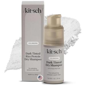 Kitsch Volumizing Rice Protein Dry Shampoo Powder – Dry Shampoo for Women & Men, No White Cast, Absorbs Oil, Non-Greasy, Light-to-medium Hair Colors, Travel Size | Ideal Gifts for Women- Invisible 1oz(Dark Tinted)