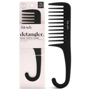 Kitsch Wide Tooth Detangler Comb – Curved Handle for Curly, Wet & Thick Hair, Black Shower Comb for Women(Wide Tooth Comb)