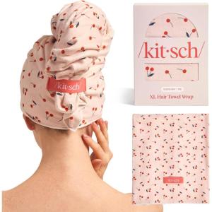 Kitsch XL Microfiber Hair Towel Wrap for Women – Microfiber Towel, Super Absorbent, Quick Dry, Anti-Frizz – for Long & Short Hairs, Turbans for Women(Cherry Print)