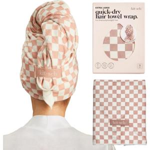 Kitsch XL Microfiber Hair Towel Wrap for Women – Microfiber Towel, Super Absorbent, Quick Dry, Anti-Frizz – for Long & Short Hairs, Turbans for Women(Terracotta Checkered)
