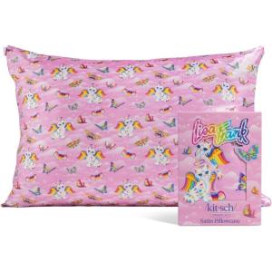 Kitsch x Lisa Frank Satin Pillowcase with Zipper for Hair & Skin, Softer Than Silk Pillow Cases Queen, Wrinkle-Free, Smooth and Cooling Satin Pillow Covers Standard/Queen Size 19×26 – Angel Kitty(Angel Kitty)