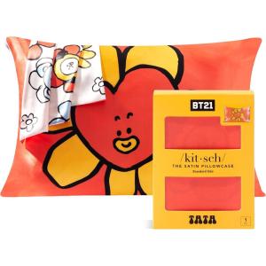 Kitsch x Lisa Frank Satin Pillowcase with Zipper for Hair & Skin, Softer Than Silk Pillow Cases Queen, Wrinkle-Free, Smooth and Cooling Satin Pillow Covers Standard/Queen Size 19×26 – Angel Kitty(Bt21 – Tata)