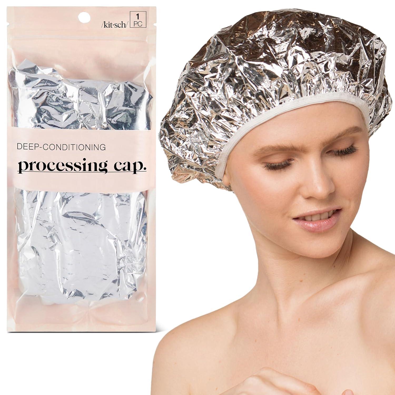 imageKitsch Aluminum Foil Heat Cap for Deep Conditioning Reusable Hair Streamer For Coloring Perm amp Treatment Heat Cap with Elastic Band Processing Caps for Hair Shower Caps for Sauna Shower amp Spa