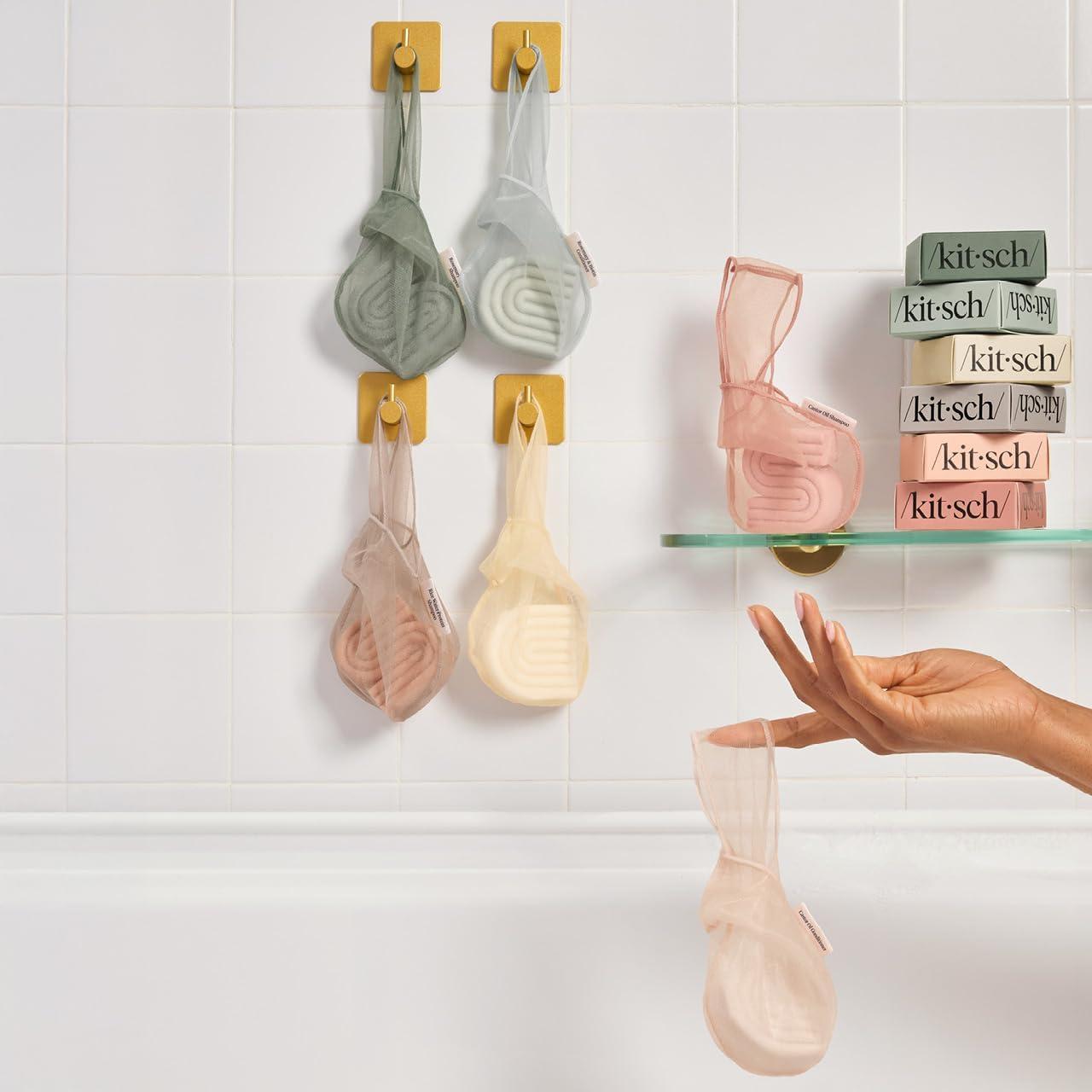 imageKitsch Bar Soap Saver Bag Patented Mesh Bag Soap Holder for Rosemary amp Biotin Conditioner Bar with Tag Identifier Extends Use amp Prevents Soggy Mess Recycled Mesh Beauty Pouch EcoFriendlyCastor Oil Shampoo Bar Bag