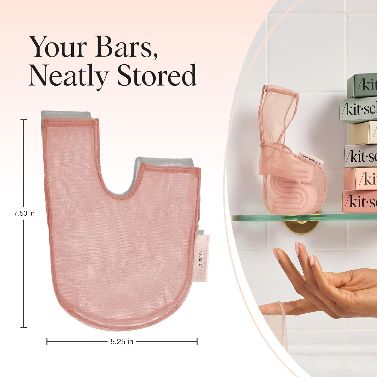 imageKitsch Bar Soap Saver Bag Patented Mesh Bag Soap Holder for Rosemary amp Biotin Conditioner Bar with Tag Identifier Extends Use amp Prevents Soggy Mess Recycled Mesh Beauty Pouch EcoFriendlyCastor Oil Shampoo Bar Bag