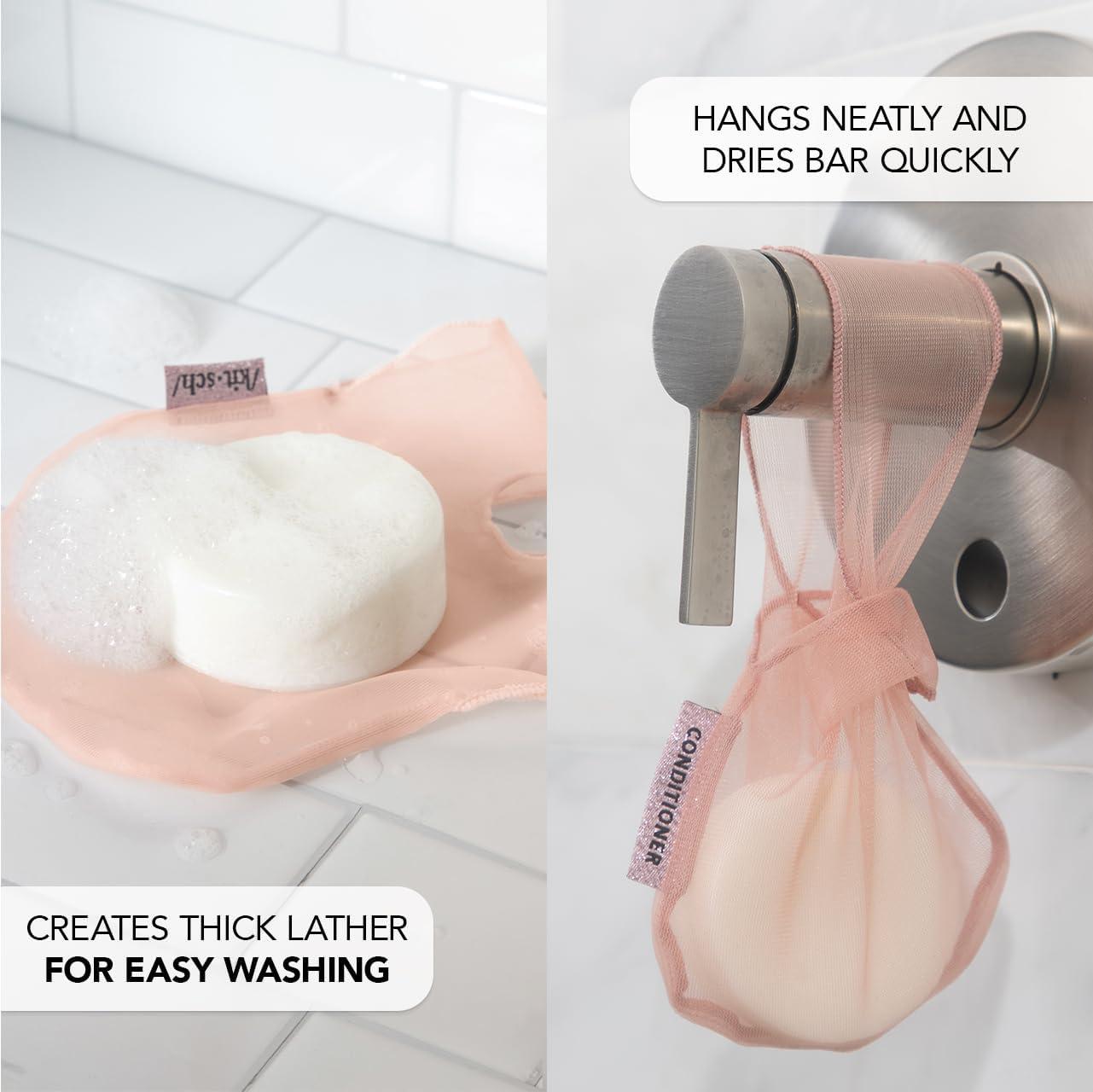 imageKitsch Bar Soap Saver Bag Patented Mesh Bag Soap Holder for Shampoo Conditioner amp Body Wash Bar Extends Use amp Prevents Soggy Mess Recycled Mesh Pouch Blush Terracotta amp Chocolate 3pc SetTerracotta