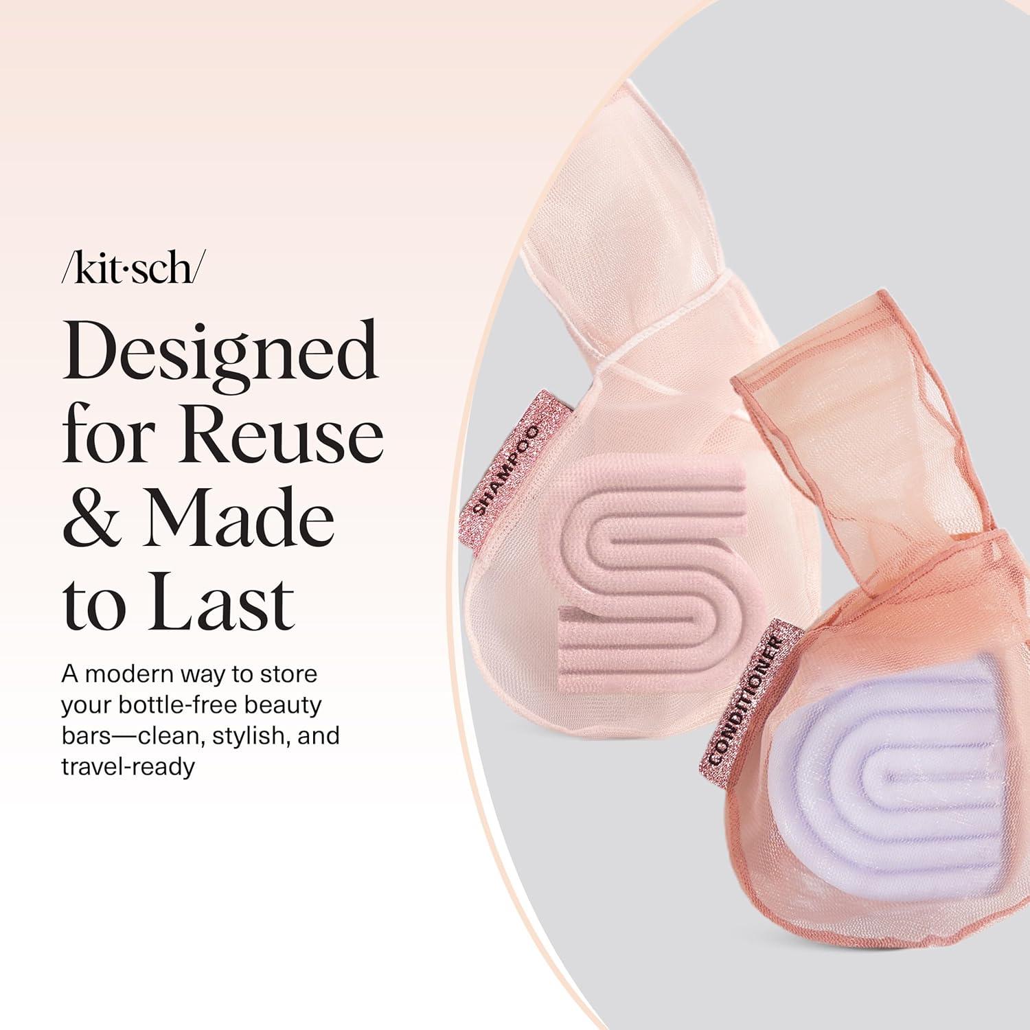 imageKitsch Bar Soap Saver Bag Patented Mesh Bag Soap Holder for Shampoo Conditioner amp Body Wash Bar Extends Use amp Prevents Soggy Mess Recycled Mesh Pouch Blush Terracotta amp Chocolate 3pc SetBlush Terracotta