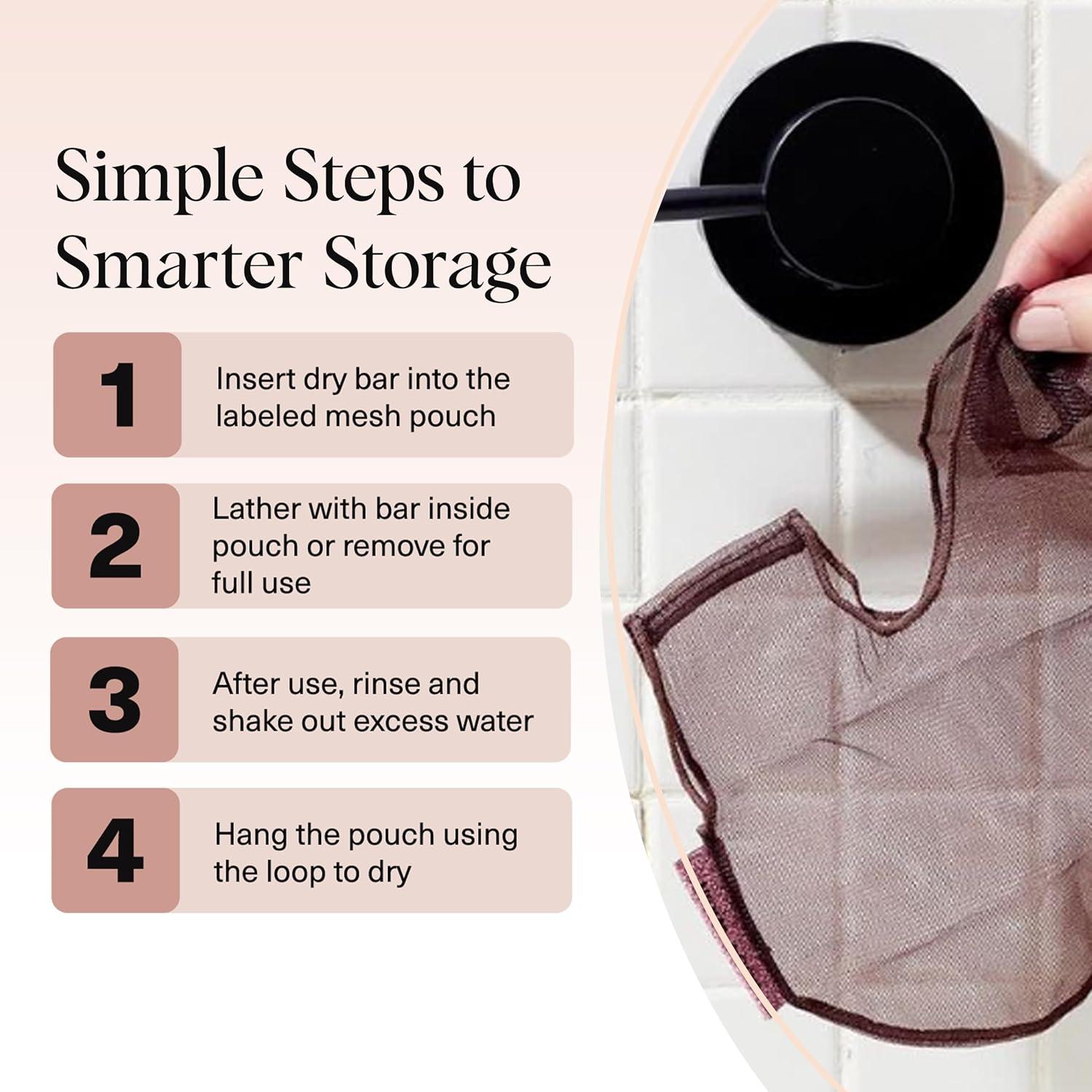 imageKitsch Bar Soap Saver Bag Patented Mesh Bag Soap Holder for Shampoo Conditioner amp Body Wash Bar Extends Use amp Prevents Soggy Mess Recycled Mesh Pouch Blush Terracotta amp Chocolate 3pc SetChocolate