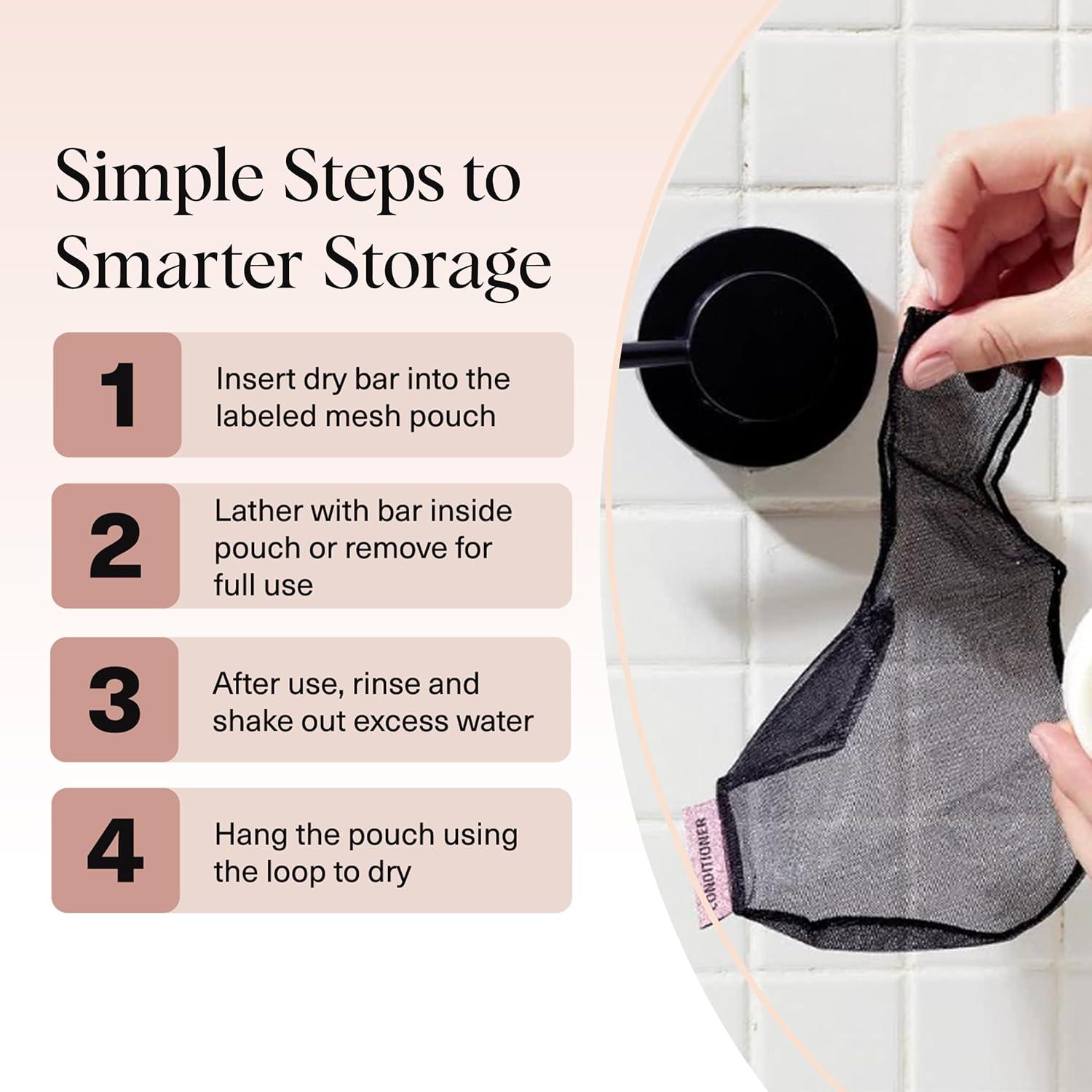 imageKitsch Bar Soap Saver Bag Patented Mesh Bag Soap Holder for Shampoo Conditioner amp Body Wash Bar Extends Use amp Prevents Soggy Mess Recycled Mesh Pouch Blush Terracotta amp Chocolate 3pc SetBlack