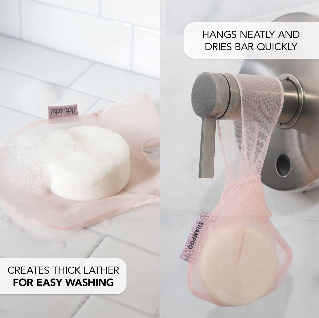 imageKitsch Bar Soap Saver Bag Patented Mesh Bag Soap Holder for Shampoo Conditioner amp Body Wash Bar Extends Use amp Prevents Soggy Mess Recycled Mesh Pouch Blush Terracotta amp Chocolate 3pc SetBlush