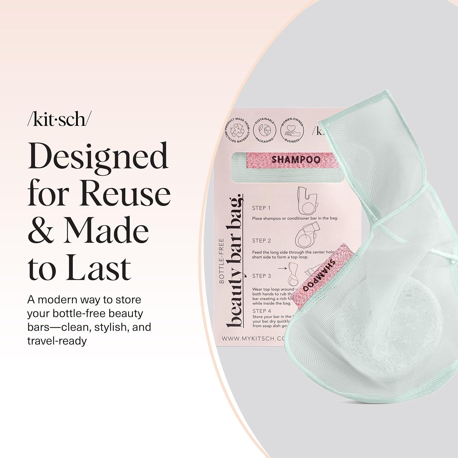 imageKitsch Bar Soap Saver Bag Patented Mesh Bag Soap Holder for Shampoo Conditioner amp Body Wash Bar Extends Use amp Prevents Soggy Mess Recycled Mesh Pouch Blush Terracotta amp Chocolate 3pc SetMint