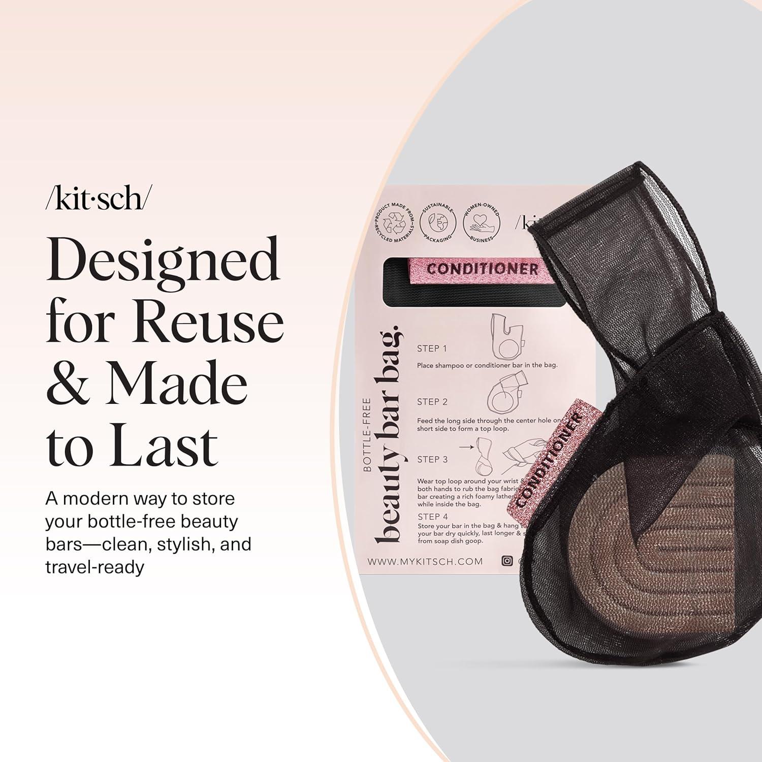 imageKitsch Bar Soap Saver Bag Patented Mesh Bag Soap Holder for Shampoo Conditioner amp Body Wash Bar Extends Use amp Prevents Soggy Mess Recycled Mesh Pouch Blush Terracotta amp Chocolate 3pc SetBlack