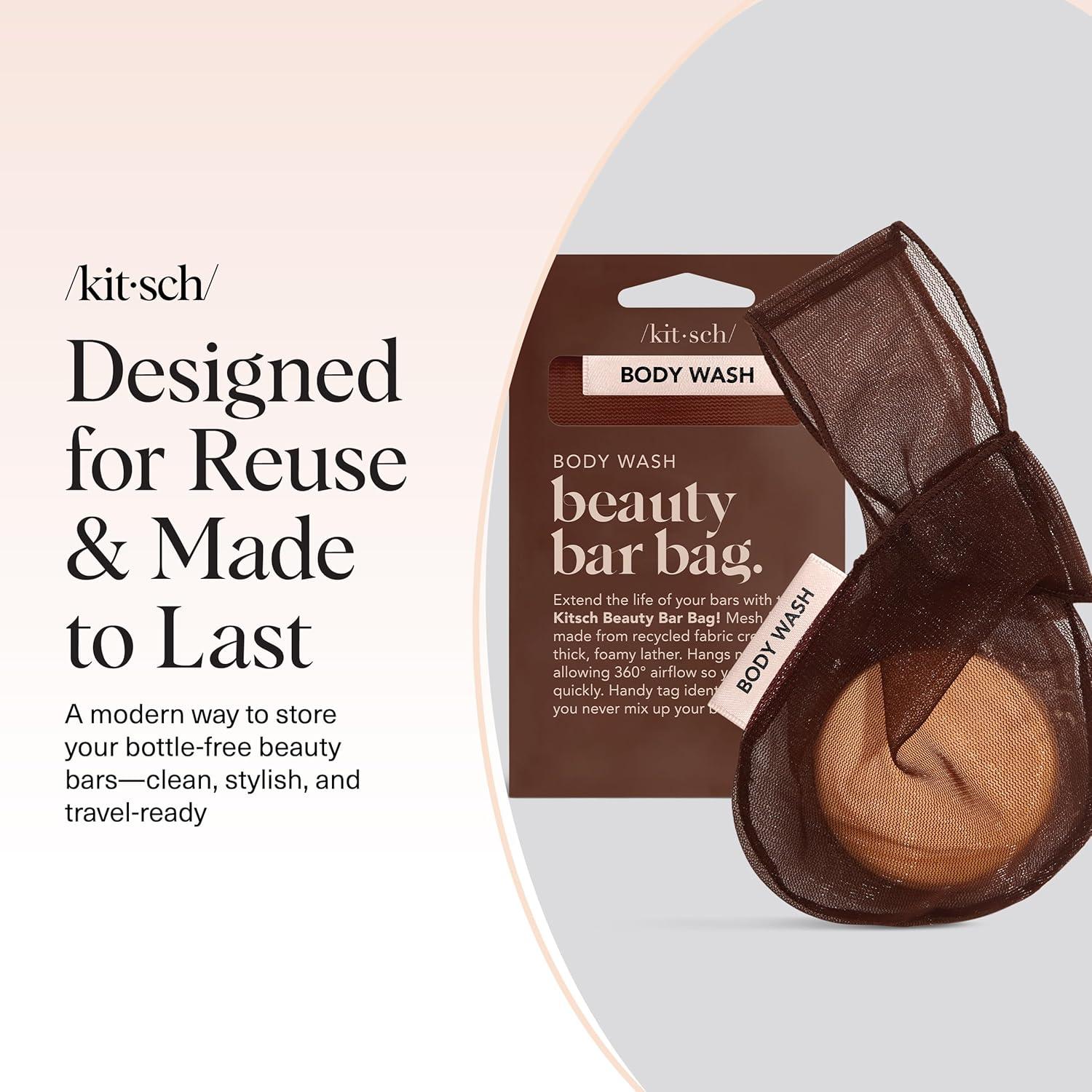 imageKitsch Bar Soap Saver Bag Patented Mesh Bag Soap Holder for Shampoo Conditioner amp Body Wash Bar Extends Use amp Prevents Soggy Mess Recycled Mesh Pouch Blush Terracotta amp Chocolate 3pc SetChocolate