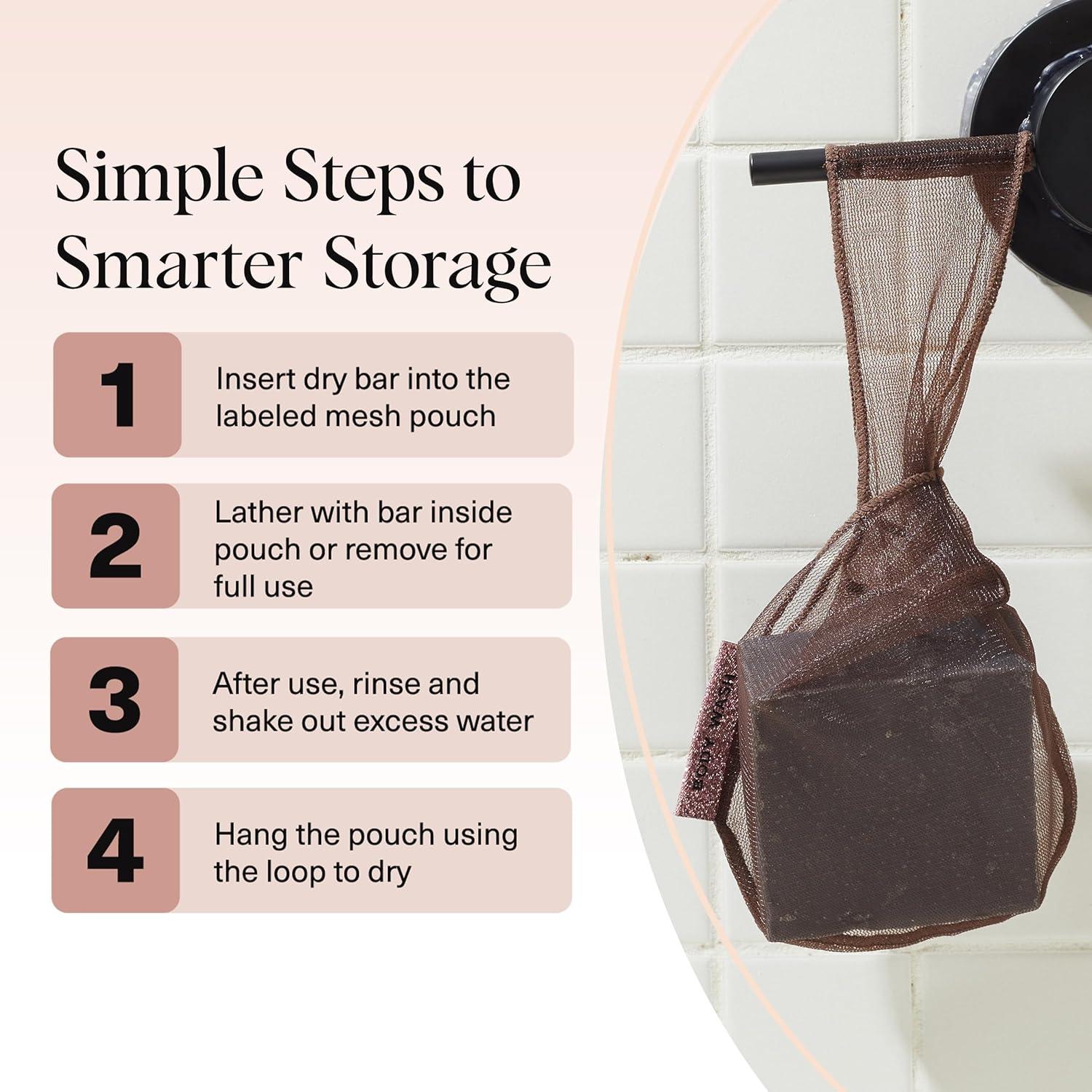imageKitsch Bar Soap Saver Bag Patented Mesh Bag Soap Holder for Shampoo Conditioner amp Body Wash Bar Extends Use amp Prevents Soggy Mess Recycled Mesh Pouch Blush Terracotta amp Chocolate 3pc SetBlush Terracotta Chocolate