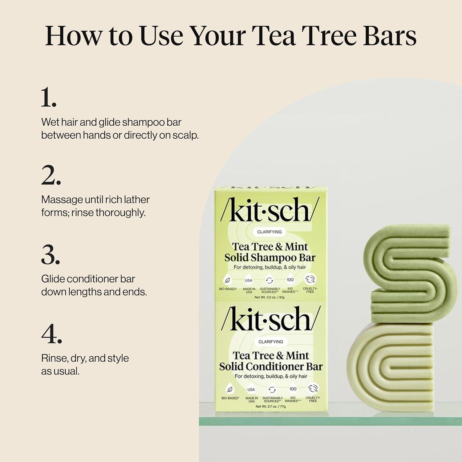 imageKitsch Clarifying Tea Tree Shampoo and Conditioner Set Shampoo amp Conditioner Bar for Women and Men Scalp amp Oil Control Hair Care Free of Paraben Sulfate amp Silicone Made in USA 2 pcs