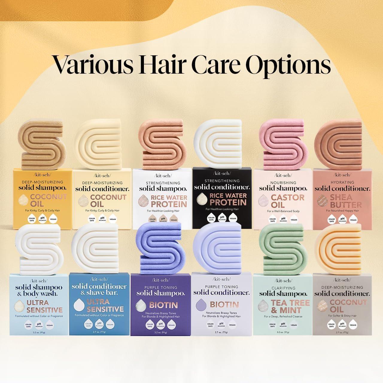 imageKitsch Coconut Oil Shampoo and Conditioner Set Deep Moisturizing Shampoo and Conditioner Bar for Dry Damaged Hair Hydrating Solid Bars for Curly Coily amp Color Treated Hair Made in USA