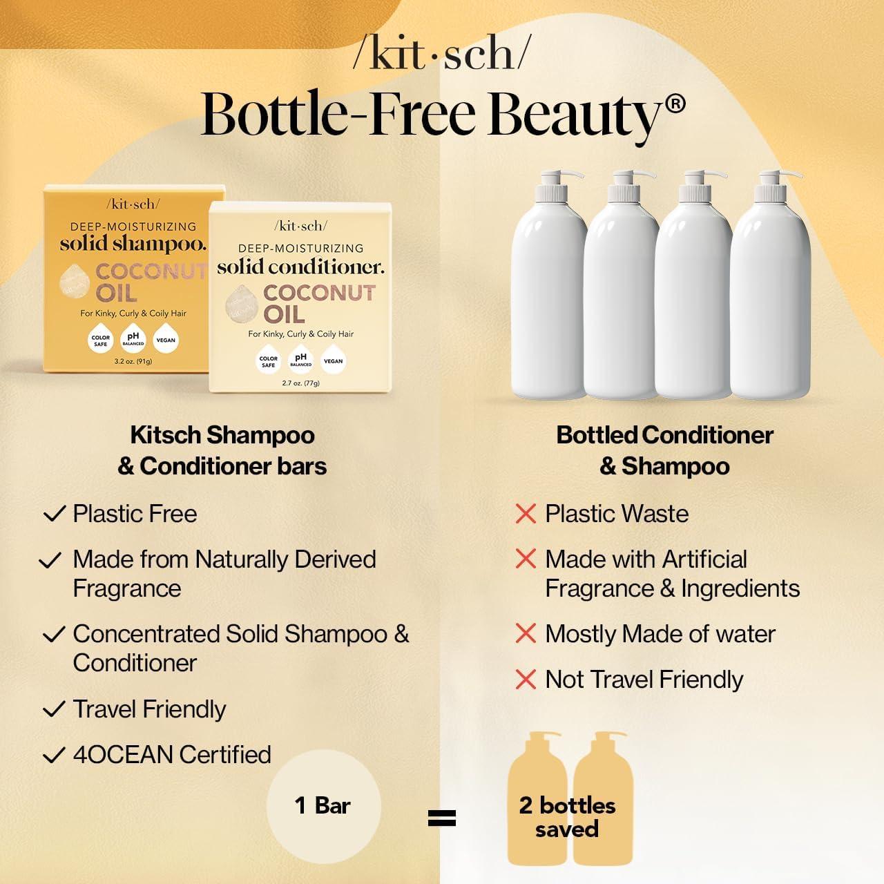 imageKitsch Coconut Oil Shampoo and Conditioner Set Deep Moisturizing Shampoo and Conditioner Bar for Dry Damaged Hair Hydrating Solid Bars for Curly Coily amp Color Treated Hair Made in USA