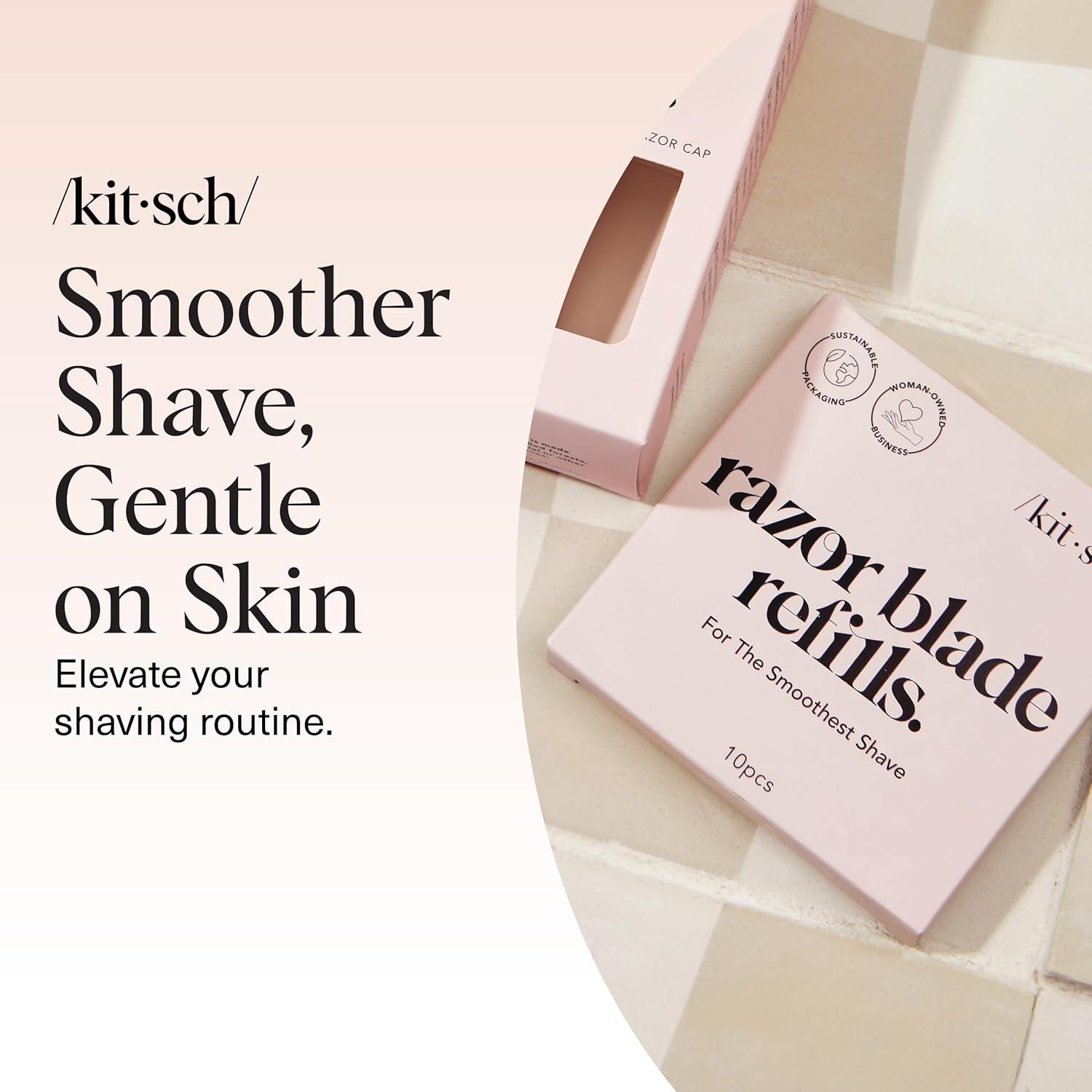 imageKitsch Double Edge Safety Razors for Women and Men with 5 Blade Refills Extra Long Handle amp Silicone Cap Reusable Single Blade Razor for Shaving and Travel Essentials BlackDouble Edge Razor Blades Refills