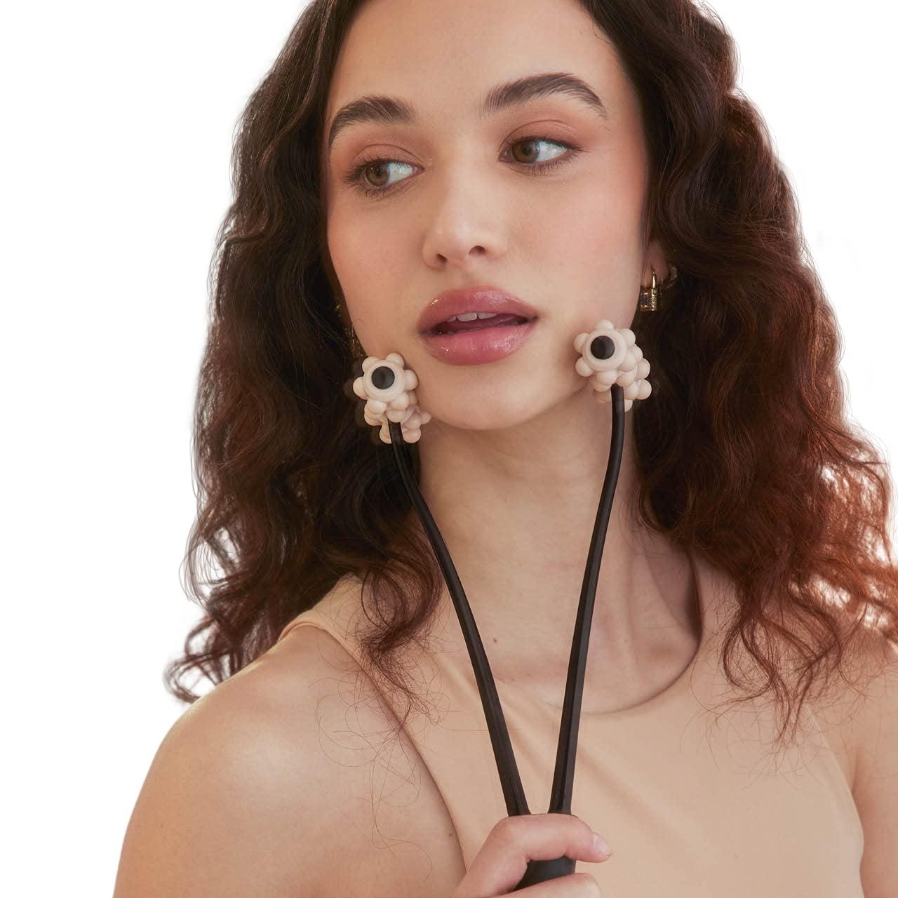 imageKitsch Facial Lifting Roller for Wrinkles amp Firming 2in1 Eye amp Face Massager Tool Lymphatic Drainage Massager Rollers Skin Roller for Face Facial Rollers Jawline Sculpting amp Neck LiftingBlack