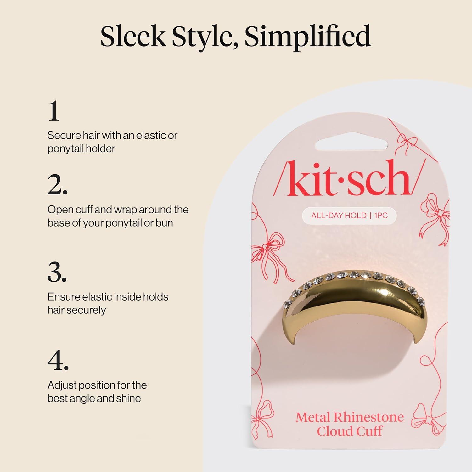 imageKitsch Gold Hair Cuff Metal Ponytail Cuff for Braids Updos amp Everyday Hairstyle Durable amp Elegant Hair Ties Girl Fashion Accessories Medium 1pcRhinestone Gold