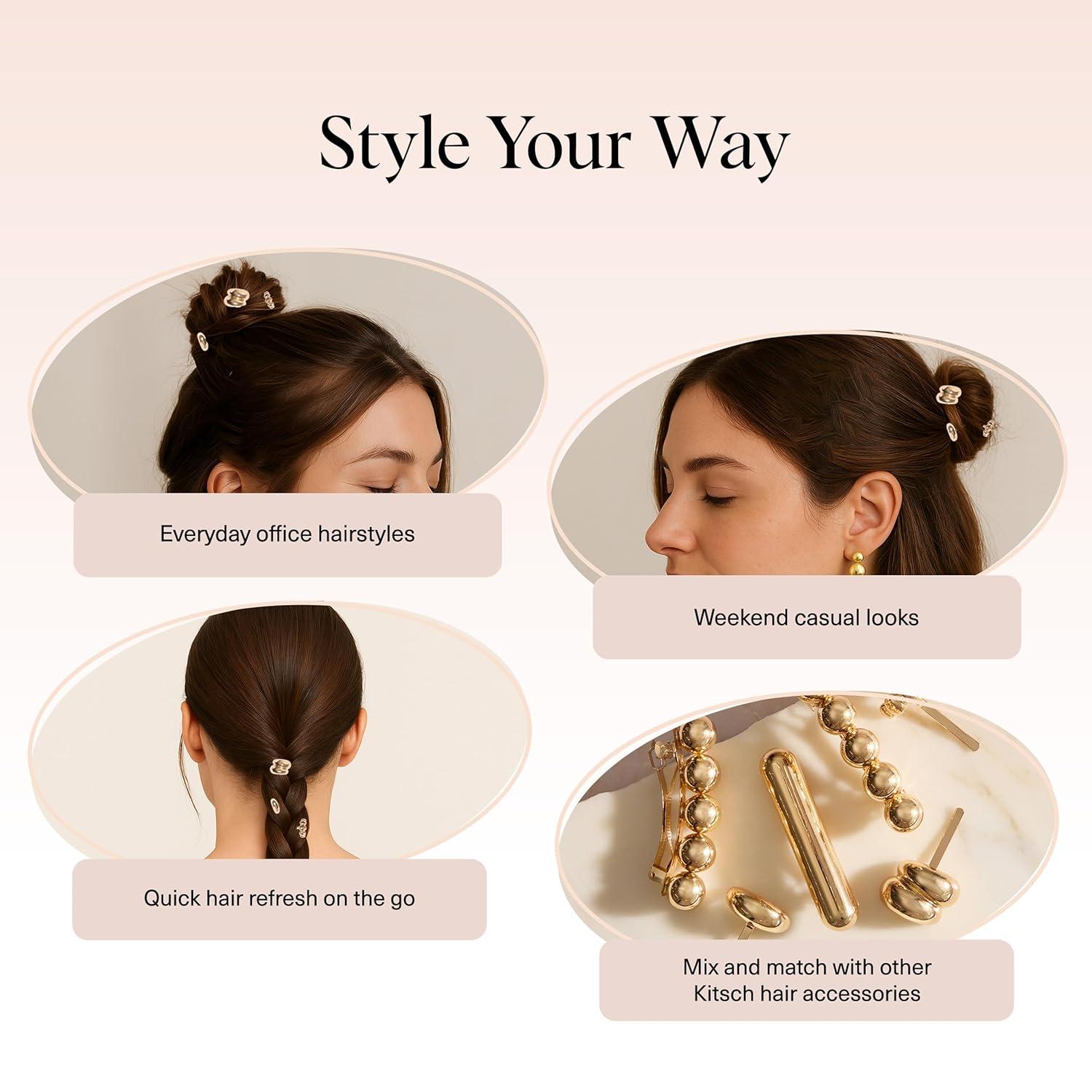 imageKitsch Hair Clips for Women amp Bobby Pins Gold Metal Snap Hair Barrettes Stylish No Slip PainFree Ideal for Everyday Hairstyles Ideal Gifts for Women Sedona 8pc SetGold