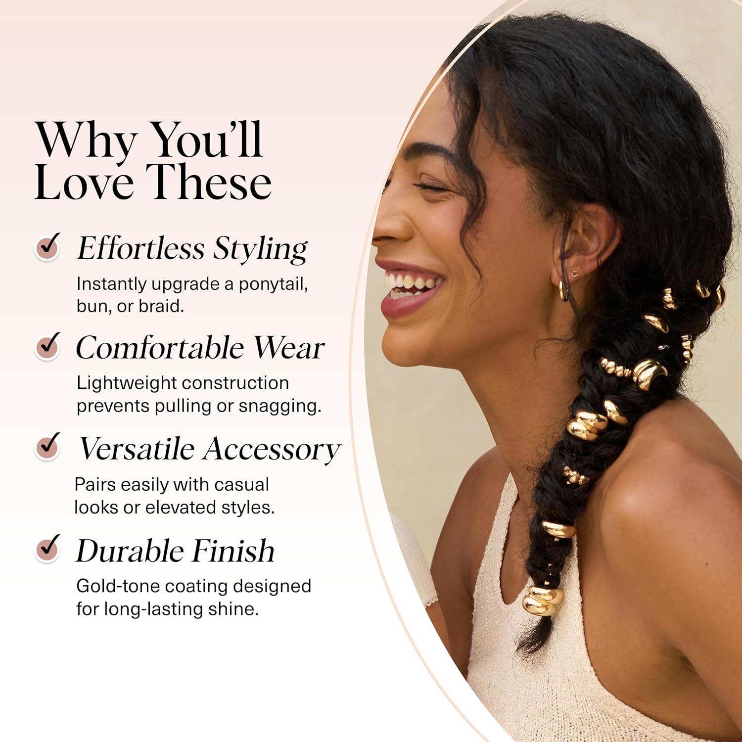 imageKitsch Hair Clips for Women amp Bobby Pins Gold Metal Snap Hair Barrettes Stylish No Slip PainFree Ideal for Everyday Hairstyles Ideal Gifts for Women Sedona 8pc SetGold