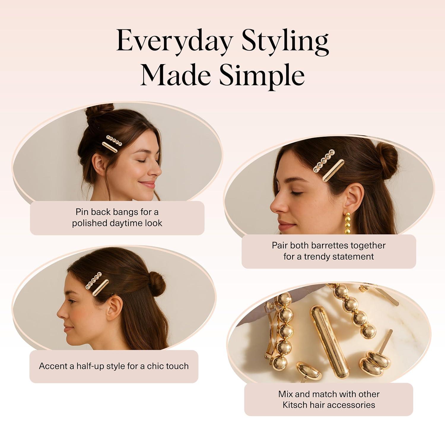 imageKitsch Hair Clips for Women amp Bobby Pins Gold Metal Snap Hair Barrettes Stylish No Slip PainFree Ideal for Everyday Hairstyles Ideal Gifts for Women Sedona 8pc SetGold