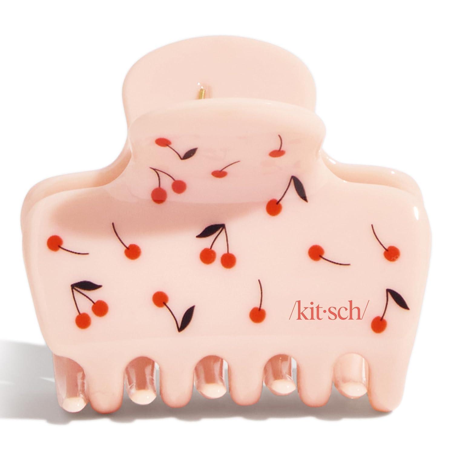 imageKitsch Hello Kitty Recycled Plastic Puffy Medium Hair Clips for Women Medium Claw Clips for Thick amp Thin Hair Ideal Gifts for Women 1 PieceCherry Print