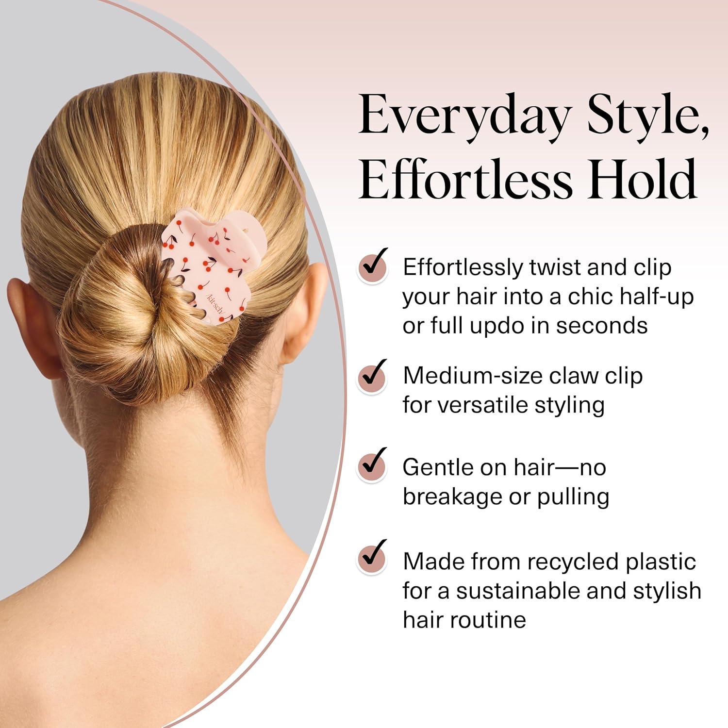 imageKitsch Hello Kitty Recycled Plastic Puffy Medium Hair Clips for Women Medium Claw Clips for Thick amp Thin Hair Ideal Gifts for Women 1 PieceCherry Print