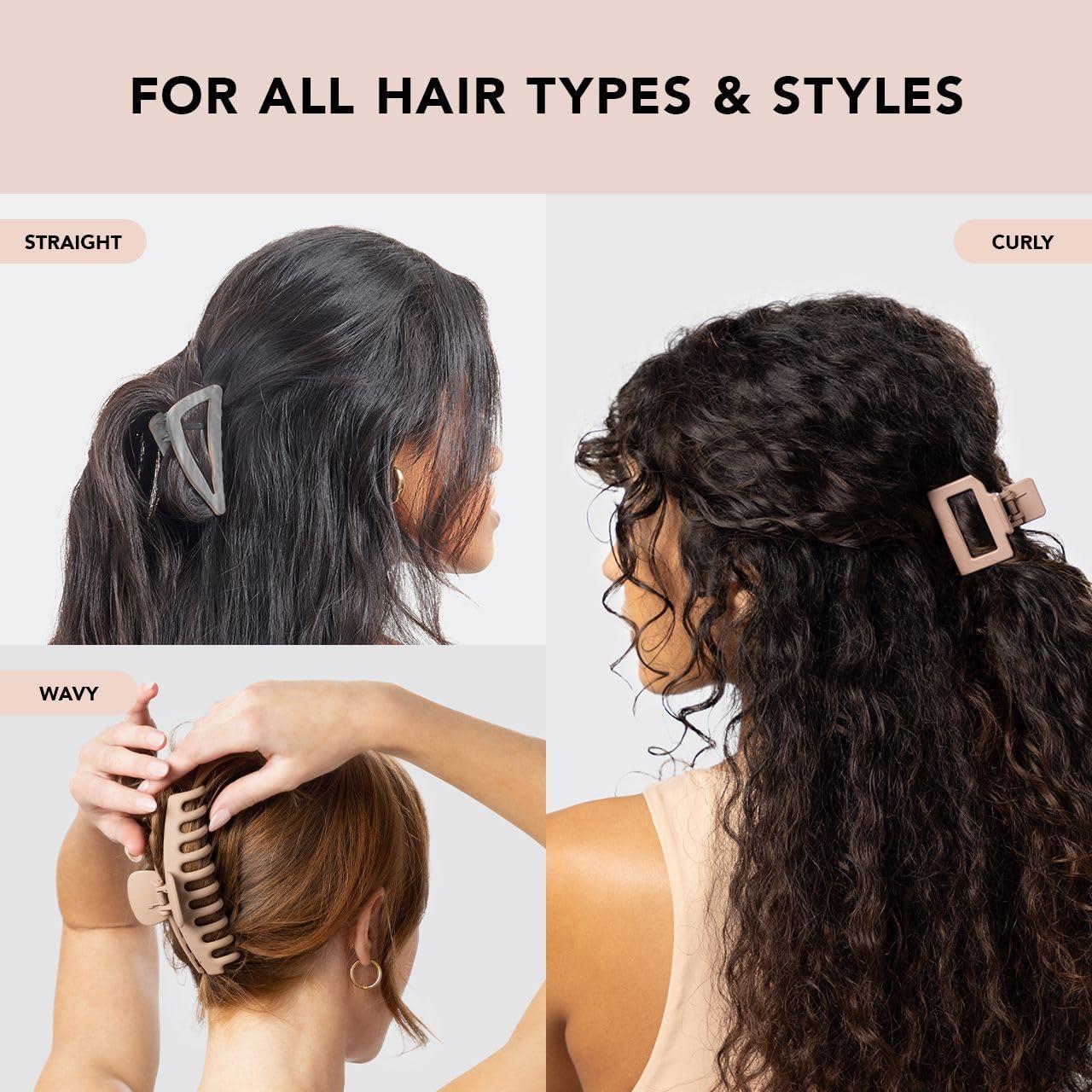 imageKitsch Large Assorted Hair Clips for Women Medium Open Shape Hair Claw Clips for Thick Hair Flat Lay Hair Clip amp Big Octopus Claw Clip for Teen Girls Ideal Gifts for Women 3 pcsNeutral