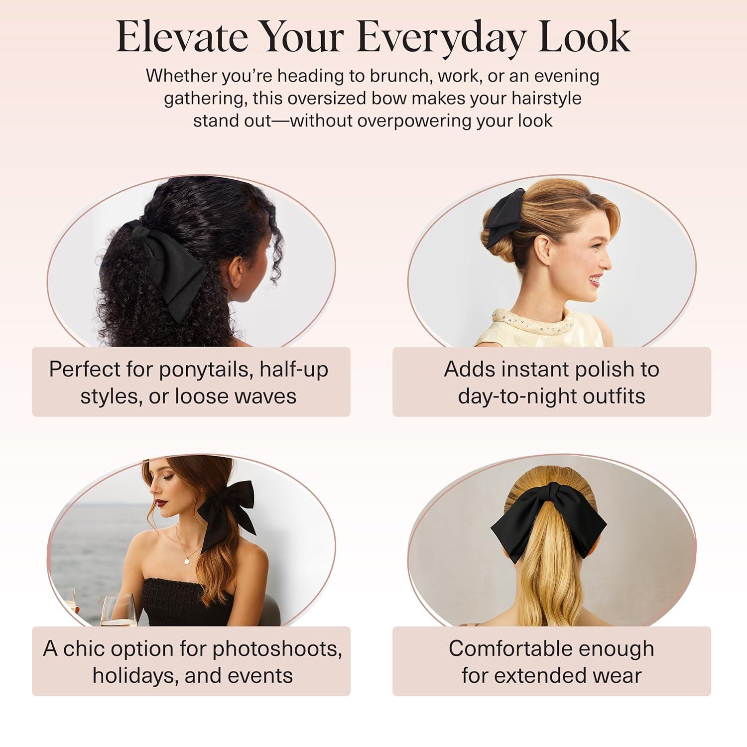 imageKitsch Oversized Hair Bows for Women Recycled Polyester Material Stylish and Elegant Cute Hair Bow Clips Ideal Gifts for Women Rosewood 1pcBlack