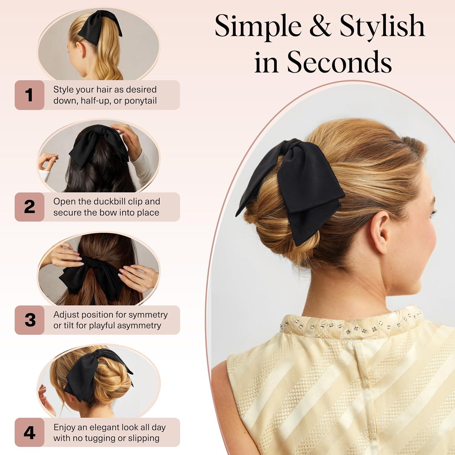 imageKitsch Oversized Hair Bows for Women Recycled Polyester Material Stylish and Elegant Cute Hair Bow Clips Ideal Gifts for Women Rosewood 1pcBlack